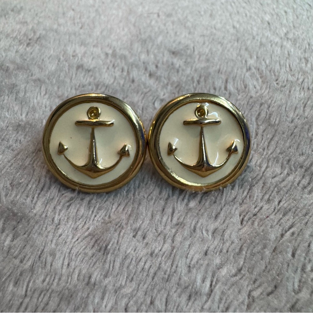 Gold and Cream Anchor Earrings